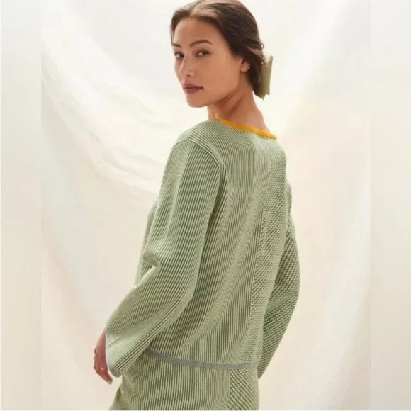 Anthropologie x Dolan Left Coast Sierra Green Lounge Set Top Striped Knit XS EUC - Picture 9 of 13